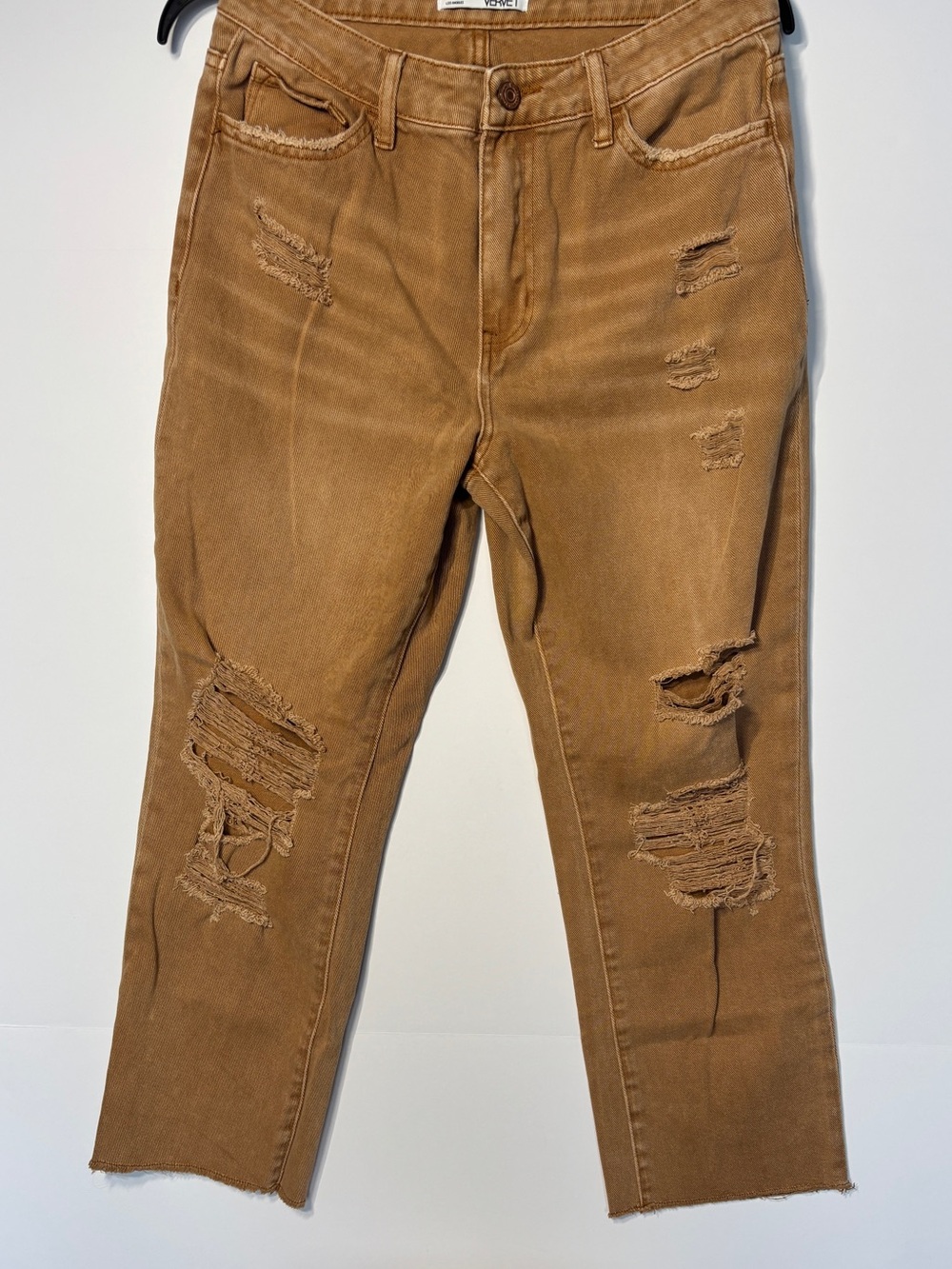 Vervet 28 High Rise Straight Crop Distressed Brown Rigid Grunge Neutral V2480